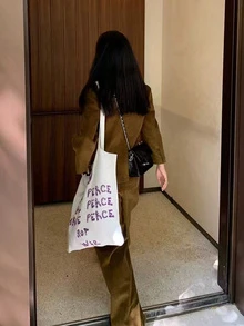 Ensemble de tenue décontractée vintage pour femmes - Veste chic et élégante en velours côtelé ample - Pantalon ample droit à jambes larges décontracté, Ensemble 2 pièces