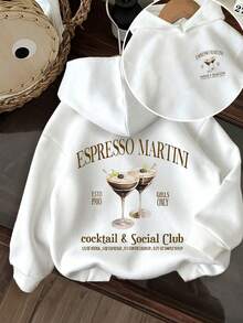 ESPRESSO MARTINI Club Graphic Hoodie, Women's Long Sleeve Casual Pullover Sweatshirt With Pockets, Fall Back To School Clothes - Multicolor - View 1