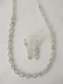 Clariva Supra Diamanto Gorgeous-Luxury Shining Bling Crystal Rhinestone Necklace Earrings Set Wedding Party Jewelry 3 In 1 Gifts