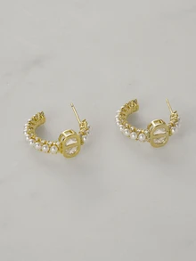 Clariva 1 chiếc khuyên tai tròn đính ngọc trai giả CD sang trọng dành cho nữ, thiết kế tối giản, quà tặng Giáng sinh đa năng - Hoa tai ngọc trai CD - Xem 2