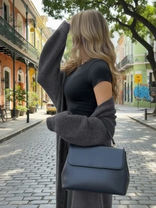 Women's New Minimalist Versatile Commute Daily Knit Cardigan, Long Length - Dark Grey - View 3