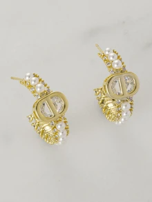 Clariva 1 chiếc khuyên tai tròn đính ngọc trai giả CD sang trọng dành cho nữ, thiết kế tối giản, quà tặng Giáng sinh đa năng - Hoa tai ngọc trai CD - Xem 4