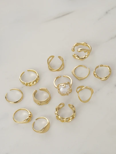 Clariva 12 Stücke Damen verstellbare asymmetrische geometrische Design Ringe Set, [Hinweis: Einige Ringe sind offen, aber nicht verstellbar, bitte nicht gewaltsam biegen, da dies zu Brüchen führen kann, die Größen sind bereits gekennzeichnet] Weihnachtsgeschenke