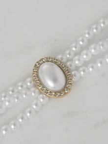 4 Stücke/Set Mehrstufiges Modeschmuckset mit Kunstperlen, inklusive Halskette, Armband, Ohrringe und Ring für Hochzeiten, festliche Anlässe, Weihnachtsgeschenke - Weiss - Übersicht 3