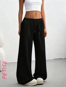 PETITE 女士休闲纯色抽绳腰运动裤