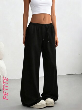 PETITE 女士休闲纯色抽绳腰运动裤