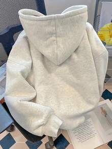 女士时尚卡通兔子印花休闲连帽衫运动衫，必备单品，秋冬圣诞礼物