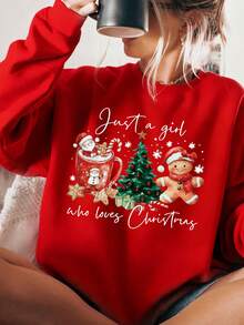 Christmas Gingerbread Man Graphic Casual Loose Fit Crew Neck Long Sleeve Sweatshirt For Women - Multicolor - View 1