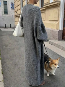 Áo khoác cardigan dệt kim màu xám dáng rộng, thoải mái, phong cách tối giản dành cho nữ, thích hợp cho lễ hội Carnival, Tết Dương lịch, Ngày Valentine. - Xám - Xem 4