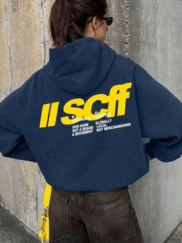 Y2K 图案可爱浅灰色女式卫衣，长袖口袋落肩休闲套头衫