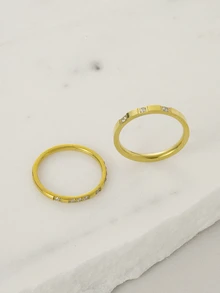 Clariva Fashionable Minimalist 18k Gold Plated Stainless Steel & Cubic Zirconia Stackable Ring, Suitable For Daily Wear Gifts - Gold - View 10