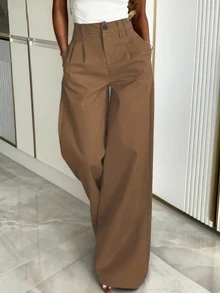 SMILE CHIC 女士休闲宽松阔腿裤，独特腰带设计，适合办公室和日常穿着