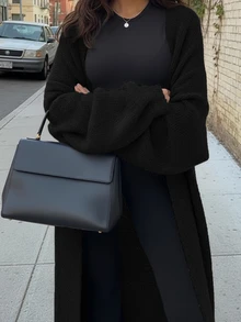 Women's New Simple Versatile Commute Daily Knit Cardigan, Long Length - Black - View 2