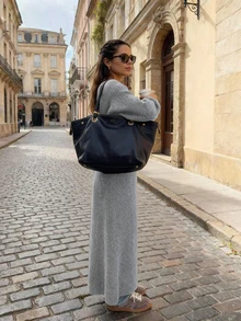 Women's New Minimalist Versatile Commute Daily Long Knit Cardigan - Light Grey - View 1