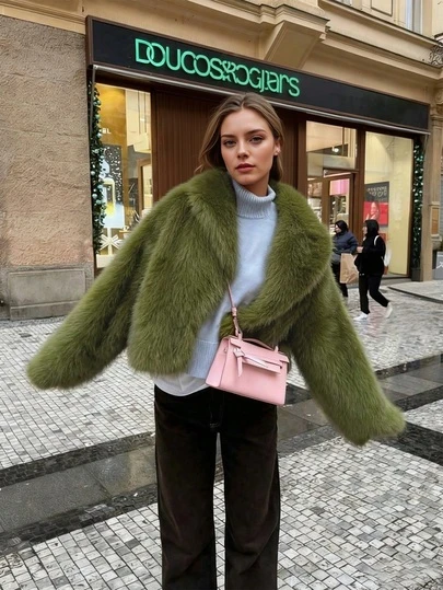 Chaqueta corta de mujer de estilo retro y alta gama con piel sintética, versión holgada de abrigo casual de moda
