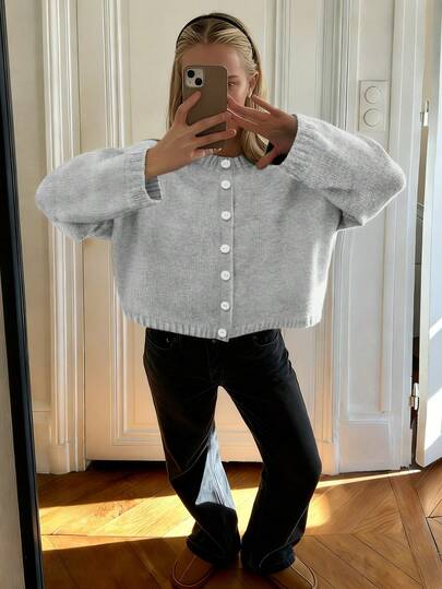 2026 New Casual Fashion Retro Women's Front Button Cardigan Solid Knitting Women's Sweater Autumn Spring Coat Long Sleeve Going Out Top Chic Daily Wear Streetwear Date Work Office Home Back To School Vacation Clothes New Year Outfits Fall Winter Women Clothes