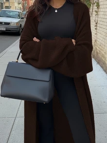 Women's New Simple Versatile Commute Daily Knit Cardigan, Long Length - Brown - View 3