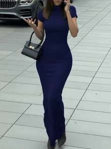 Elegant Women's Dress & Evening Gown | Vintage Sapphire Blue Round Neck Fitted Mermaid Dress | Suitable For Christmas Party, New Year's Eve, Cocktail Party, Date Night And Business Formal Occasions In Winter - Royal Blue - View 1