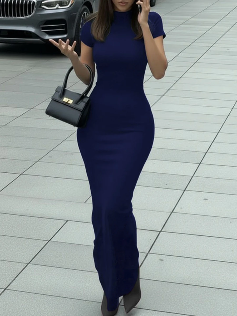 Elegant Women's Dress & Evening Gown | Vintage Sapphire Blue Round Neck Fitted Mermaid Dress | Suitable For Christmas Party, New Year's Eve, Cocktail Party, Date Night And Business Formal Occasions In Winter - Royal Blue - View 1