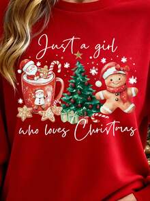 Christmas Gingerbread Man Graphic Casual Loose Fit Crew Neck Long Sleeve Sweatshirt For Women - Multicolor - View 2