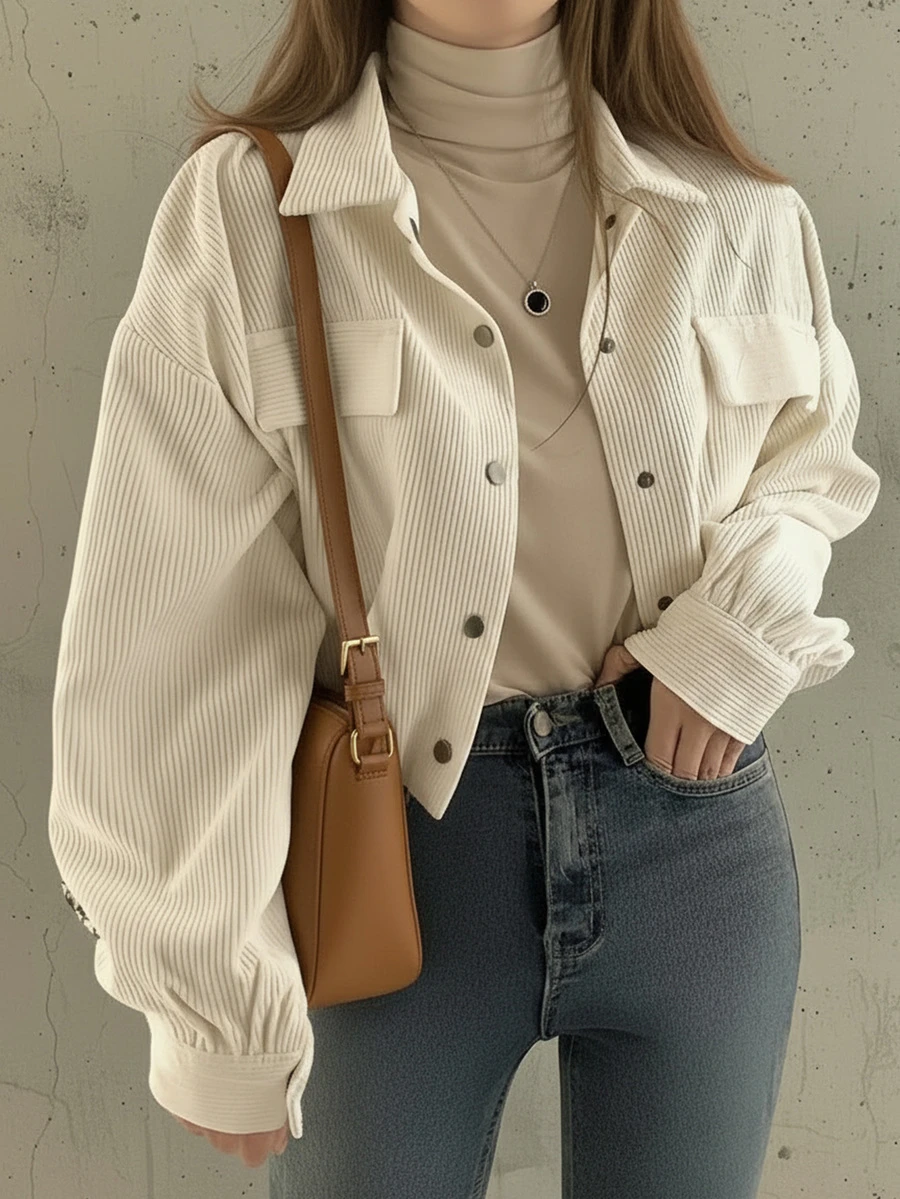 Chaqueta corta color albaricoque y blusa de estilo utilitario versátil y retro para mujer, que estiliza y alarga, con dobladillo ajustable con cordón - Albaricoque - Ver 1