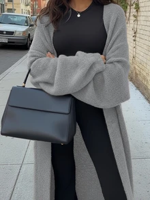 Women's New Minimalist Versatile Commute Daily Long Knit Cardigan - Light Grey - View 2