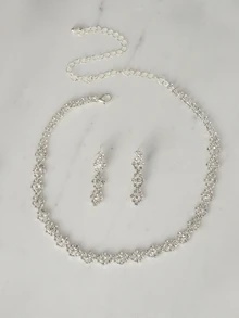 Clariva Supra Diamanto Gorgeous-Luxury Shining Bling Crystal Rhinestone Necklace Earrings Set Wedding Party Jewelry 3 In 1 Gifts