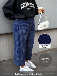 2026春夏加大码格子阔腿裤，女士波西米亚风沙滩裤 | 伊比沙音乐节服装，德比日风格沙滩裙 - 藍色 - 查看 2