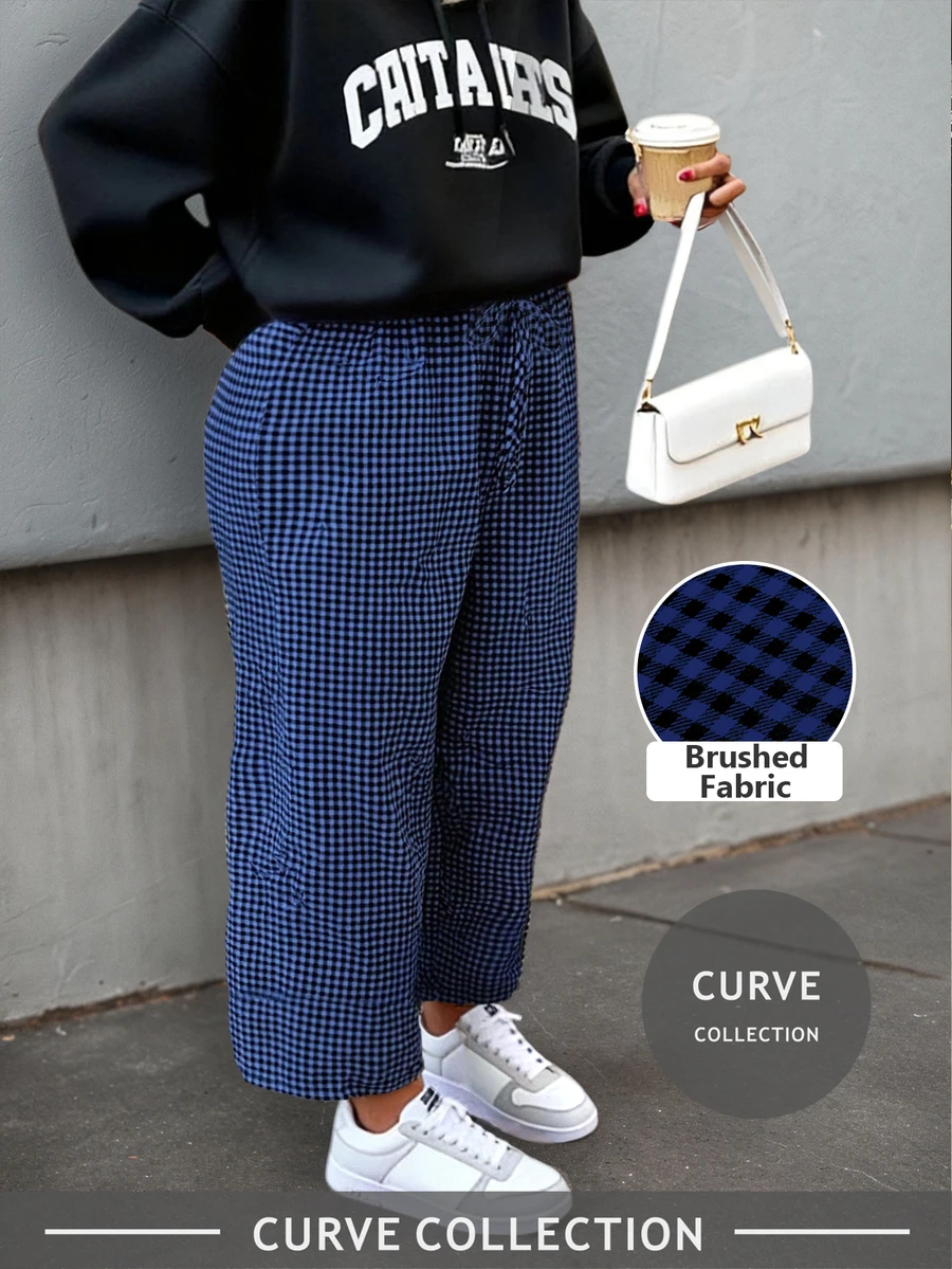 2026春夏加大码格子阔腿裤，女士波西米亚风沙滩裤 | 伊比沙音乐节服装，德比日风格沙滩裙