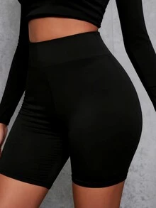 寬領帶純色摩托車短褲