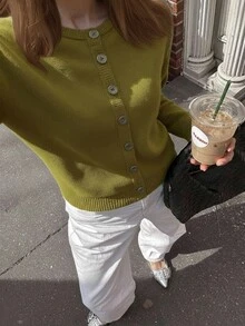 优雅女士条纹针织开衫，休闲宽松圆领毛衣，适合圣诞节和新年穿着，百搭纯色套头衫，适合秋冬季节穿着。