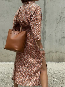 大码女式宽松条纹短袖衬衫裙，落肩系带开衩下摆休闲连衣裙，适合春秋季办公室、商务、旅行穿着。