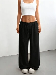 PETITE 女士休闲纯色抽绳腰运动裤