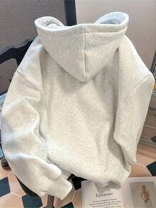 纯色套头连帽衫，可爱女式 Y2K 连帽衫，返校季女装秋季，落肩长袖休闲女式连帽卫衣，2025 年秋季新款女装，女式冬装 - 淺灰色 - 查看 2