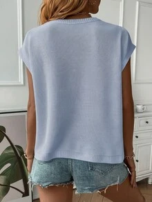 优雅女士宽松白色短款针织背心 - 休闲街头风无袖圆领上衣，简约复古风格，适合返校季、秋冬季节，也适合圣诞节、感恩节、新年假期、海滩度假等夏季穿着。 - 花藍 - 查看 2