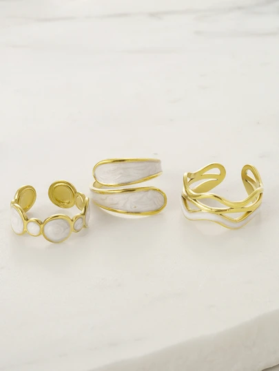 Clariva 3pcs/Set Fashionable Asymmetrical Stainless Steel Artistic Paint Ring Set, Stylish Design For Women Daily Wear Gifts