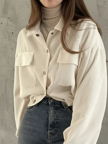 Chaqueta corta color albaricoque y blusa de estilo utilitario versátil y retro para mujer, que estiliza y alarga, con dobladillo ajustable con cordón - Albaricoque - Ver 3