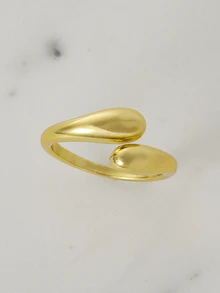 Clariva 1pc Stainless Steel Smooth Double Beads Adjustable Ring, Women's Wedding Couple Ring, Valentine's Day Jewelry Gift,Mom,Mother,Mother's Day,Gift Gifts - Teardrop Ring - View 1