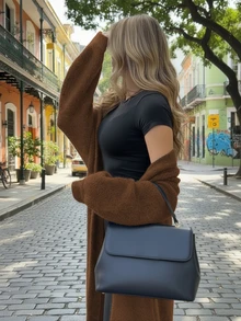 Women's New Simple Versatile Commute Daily Knit Cardigan, Long Length - Coffee Brown - View 3