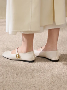 Clariva New Women Fashion Spring Autumn Strap Mary Jane Flats Shallow Pointed Toe Comfortable Casual Loafers Valentines Gifts - Beige - View 4