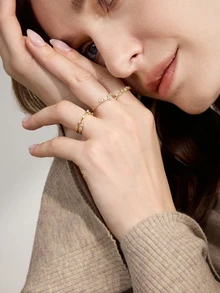 Clariva 3pcs Set Copper Alloy Cubic Zirconia Faux Pearl Crossed Crown Design Adjustable Open Ring, Suitable For Women Everyday Wear Gifts - Yellow Gold - View 5