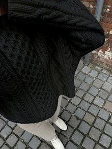 女士休闲浪漫法式简约优雅针织毛衣，秋冬 - 黑色 - 查看 2
