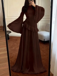 Women's Elegant Ruffle Trim Tie-Waist Flare Sleeve Dress, Spring/Summer