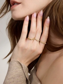 Clariva 3pcs Set Copper Alloy Cubic Zirconia Faux Pearl Crossed Crown Design Adjustable Open Ring, Suitable For Women Everyday Wear Gifts - Yellow Gold - View 4