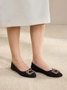 Clariva Pointed Toe Flat Women's Shoes, Suggest Ordering 0.5 Size Up If Feet Tend To Get Squeezed. Women's Rhinestone Square Buckle Pointed/Round Toe Flat Shoes - Lightweight & Comfortable, Suitable For All Seasons, Versatile, Elegant & Charming - Sparkling Rhinestones, Classic & Timeless Gifts - Black-diamond - View 4