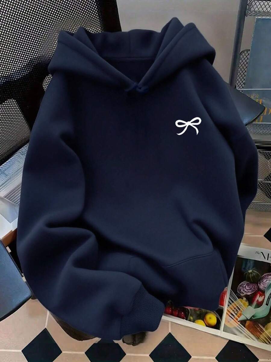 Cute Versatile Bow Pattern Women's Long Sleeve Pocket Casual Sweatshirt