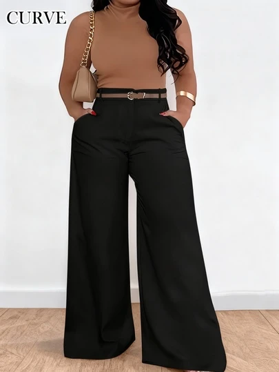 ANCHOSE Pantalones acampanados de talle alto con bolsillos para mujer de talla grande, corte holgado, para principios de otoño