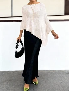 Fashionable & Elegant Loose Knit Shawl Cardigan, Women, Relaxed Fit, Lightweight, Highly Versatile, Suitable For Casual Outings, Leisure Travel, Beach - Spring & Summer - Apricot Color - View 2