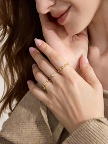 Clariva 3pcs Set Copper Alloy Cubic Zirconia Faux Pearl Crossed Crown Design Adjustable Open Ring, Suitable For Women Everyday Wear Gifts - Yellow Gold - View 2