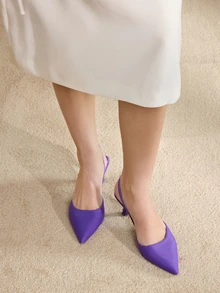 Clariva 女士紫色可转换高跟闭趾凉鞋，7厘米高；女士黑色尖头小猫跟套脚凉鞋，弹性绑带，优雅风格圣诞礼物 - 紫色 - 查看 2